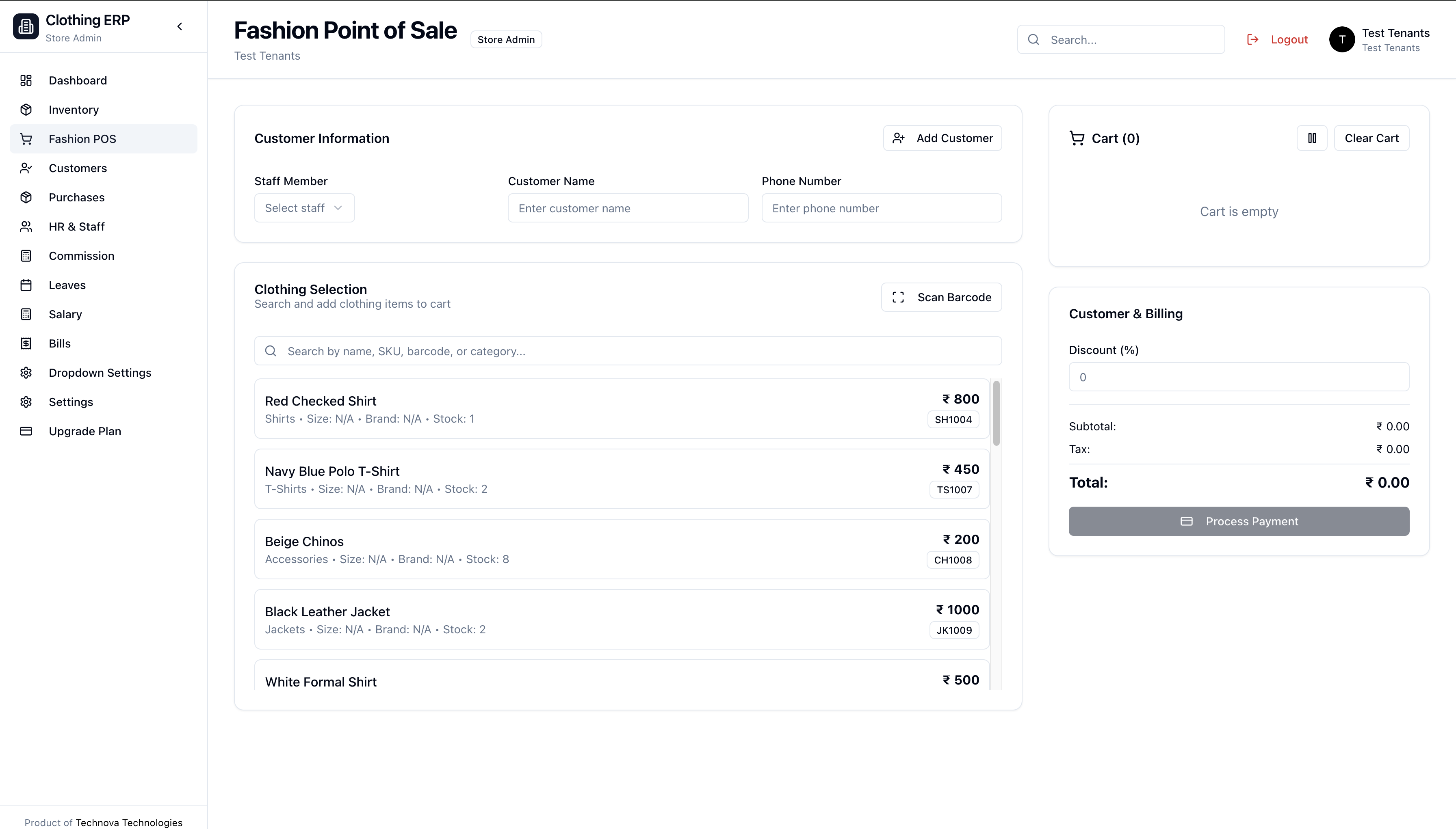 Fashion POS interface
